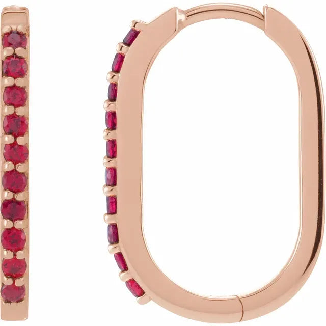 Rose Gold 20 mm Lab Grown Ruby Hoop Earrings