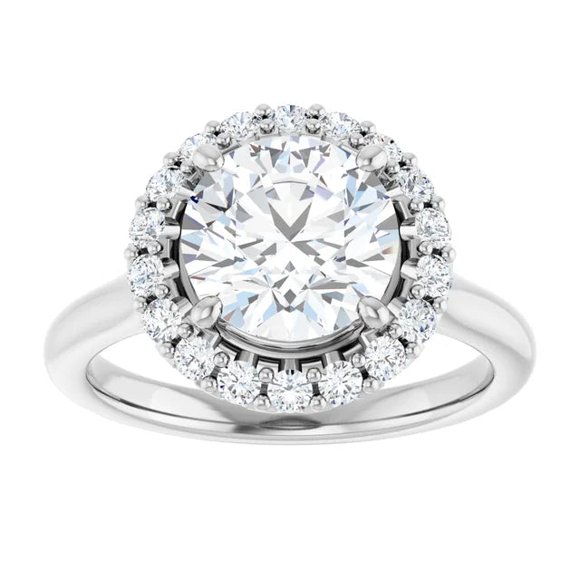 2 1/3 Round diamond engagement ring with a radiant-style halo and crown-like setting in White gold