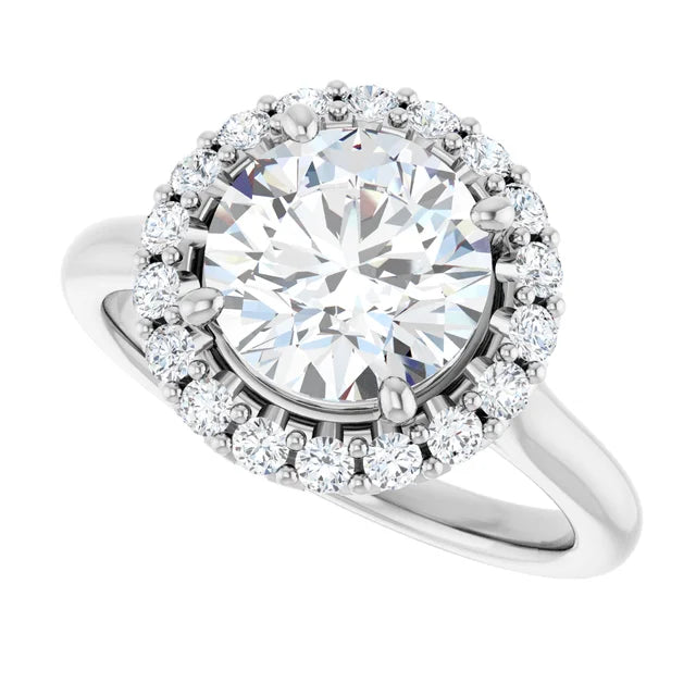 2 1/3 Round diamond engagement ring with a radiant-style halo and crown-like setting in Platinum