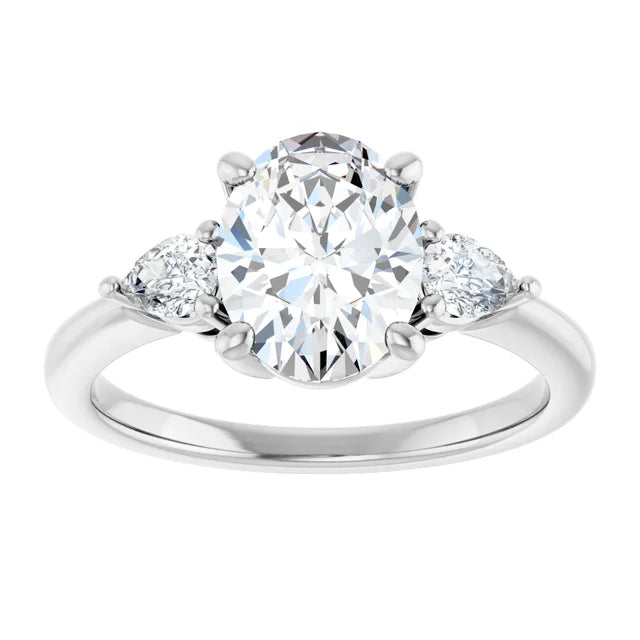 2 1/4 CTW Three Stones Oval and pear Diamond Engagement Ring