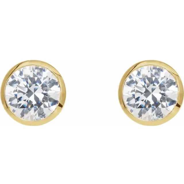 2CTW Bezel Set Diamond Stud Earrings Set in white gold or platinum