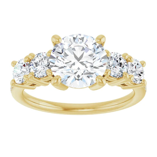 5-Stone Round diamond Engagement Ring with accented Stones on the shank