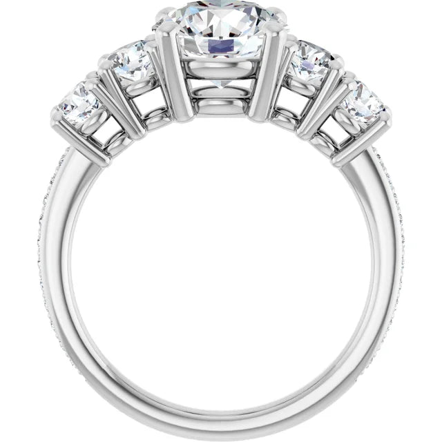 5-Stone Round diamond Engagement Ring with accented Stones on the shank set in White Gold
