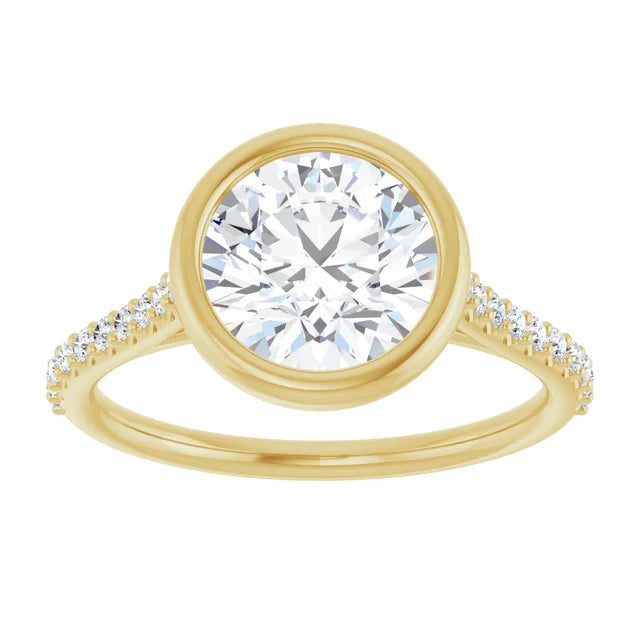 2 CT Modern Bezel Set Diamond Engagement Ring with accented Shank set in Yellow Gold