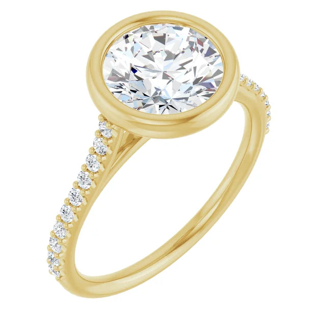 2 CT Modern Bezel Set Diamond Engagement Ring with accented Shank set in 14K Yellow Gold