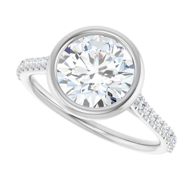 Sideway Picture for 2 CT Modern Bezel Set Diamond Engagement Ring with accented Shank Set in Platinum