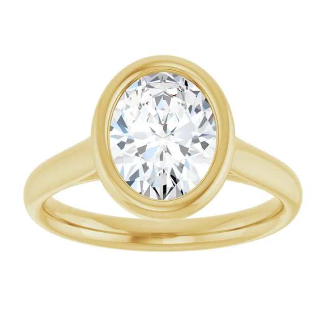 2 CT Bezel Set Oval Shape Diamond Solitaire Engagement Ring for Women