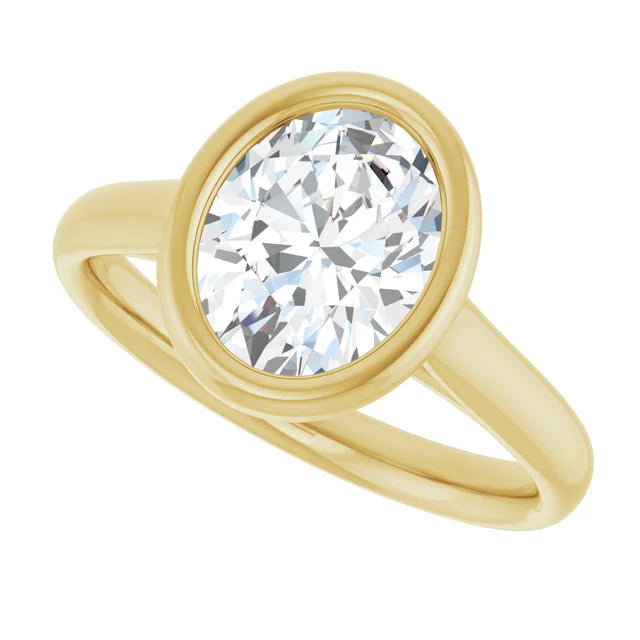2 CT Bezel Set Oval Shape Diamond Solitaire Engagement Ring for Women Set in Yellow Gold