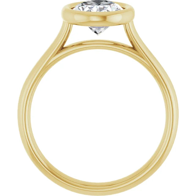 2 CT Bezel Set Oval Shape Diamond Solitaire Engagement Ring for Women Set in Yellow Gold showing under gallery