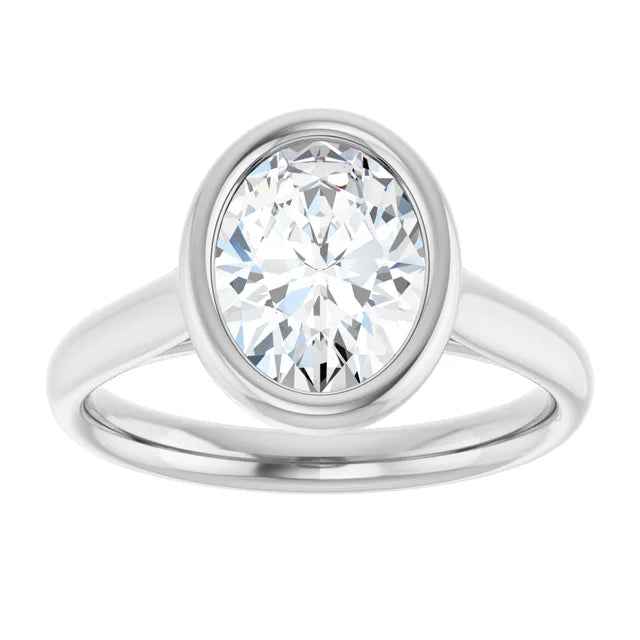 2 CT Bezel Set Oval Shape Diamond Solitaire Engagement Ring for Women Set in White gold or Platinum