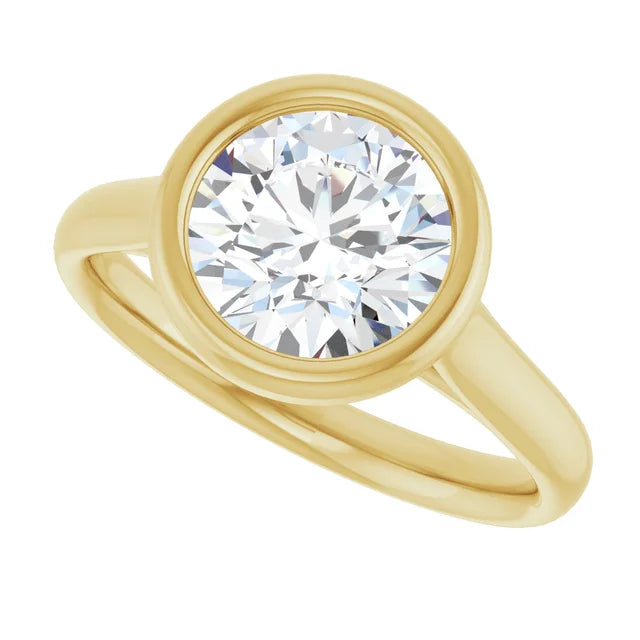 sideway picture for 2 CT Bezel Set Round Diamond Engagement Ring for women set in Yellow gold