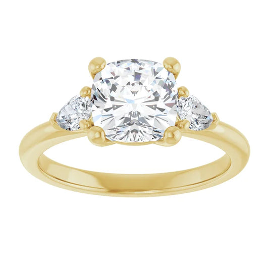 2 CT cushion and Pear three Stone Diamond Engagement Ring