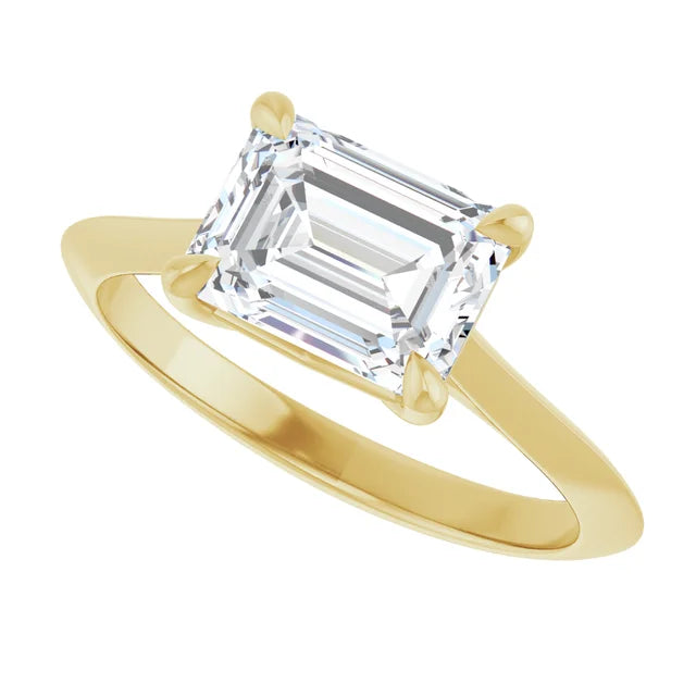 Sideway Picture for 2 CT East-West Emerald Cut Diamond Solitaire Engagement Ring for Women Set in Yellow Gold