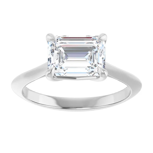 2 CT East-West Emerald Cut Diamond Solitaire Engagement Ring for Women Set in White gold or Platinum