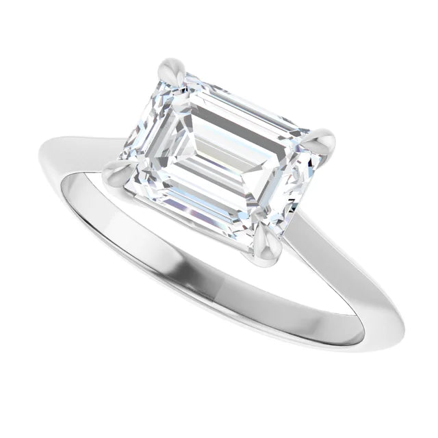 Sideway Picture for 2 CT East-West Emerald Cut Diamond Solitaire Engagement Ring for Women Set in White gold or platinum