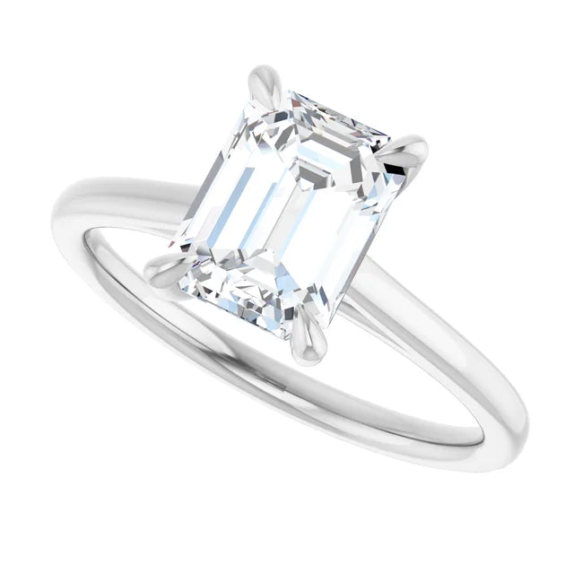 Sideway Picture for 2 CT Emerald Solitaire engagement Ring set in white gold or platinum