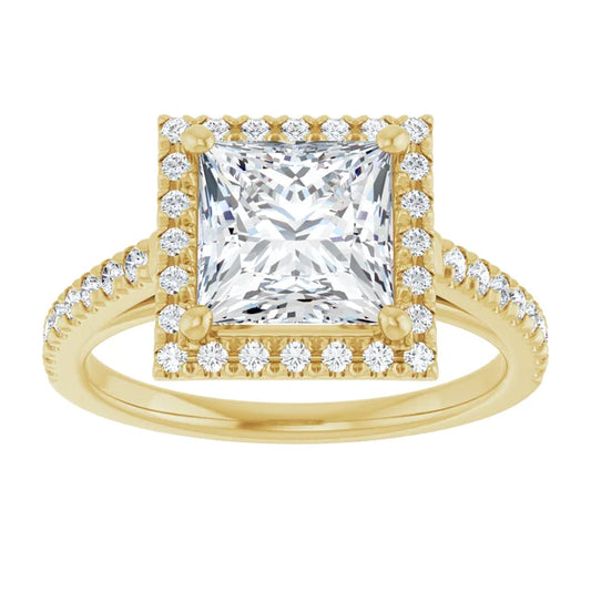 2 CT Halo Style Square Diamond Engagement Ring Set in Yellow Gold