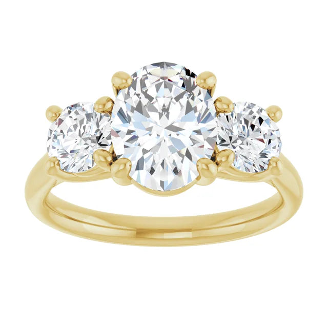 2 1/2 CTW 3-Stone oval center stone and two round stones on the Side