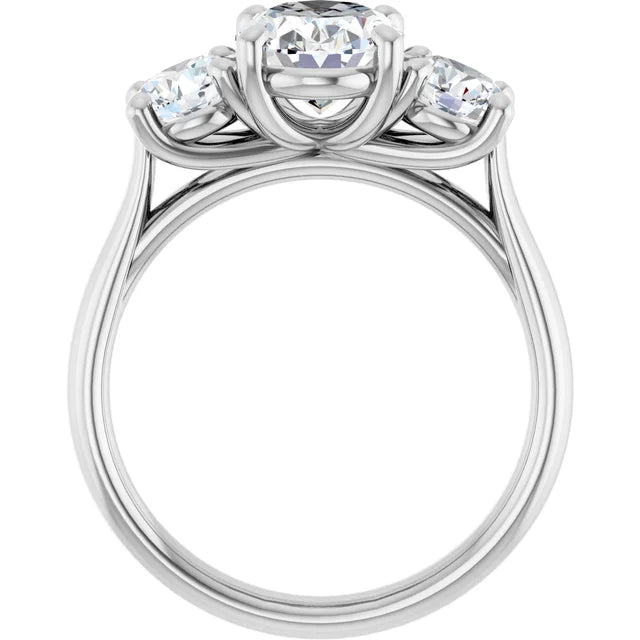 2 1/2 CTW 3-Stone oval center stone and two round stones on the Side Set in White gold showing under gallery