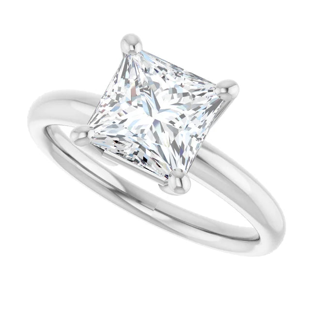 Sideway Picture for 2 CT Princess Cut Solitaire Engagement Ring Set in white gold or platinum