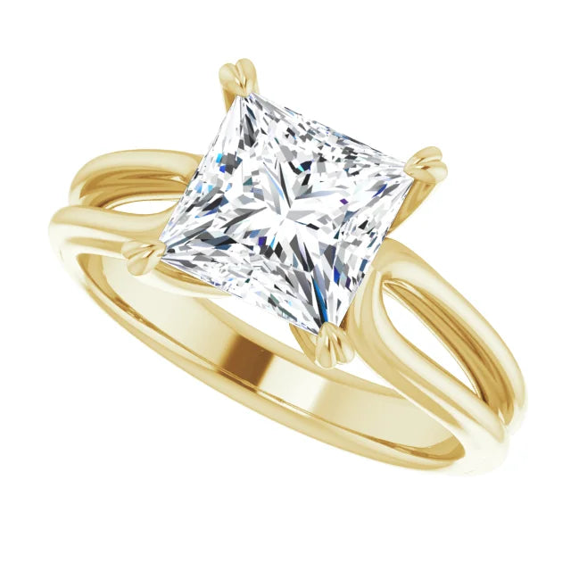Side picture for 2 CT Split Shank Princes Cut Diamond Engagement Ring Set in Yellow Gold