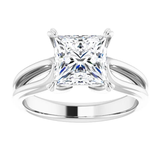 2 CT Split Shank Princes Cut Diamond Engagement Ring Set in white gold or platinum