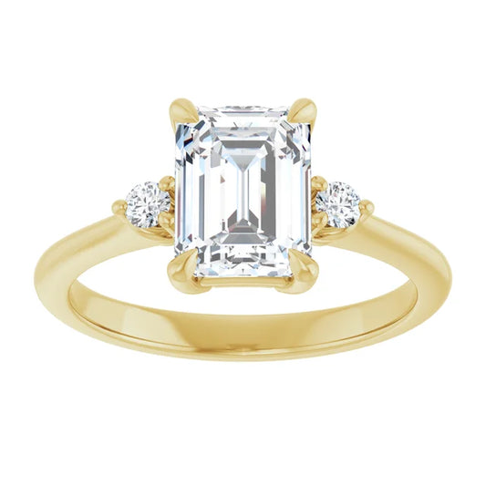 2 CT Three Stone Round and Emerald Diamond engagement Ring