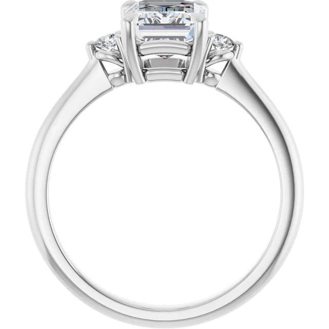 2 CT Three Stone Round and Emerald Diamond engagement Ring Set in white gold showing under gallery