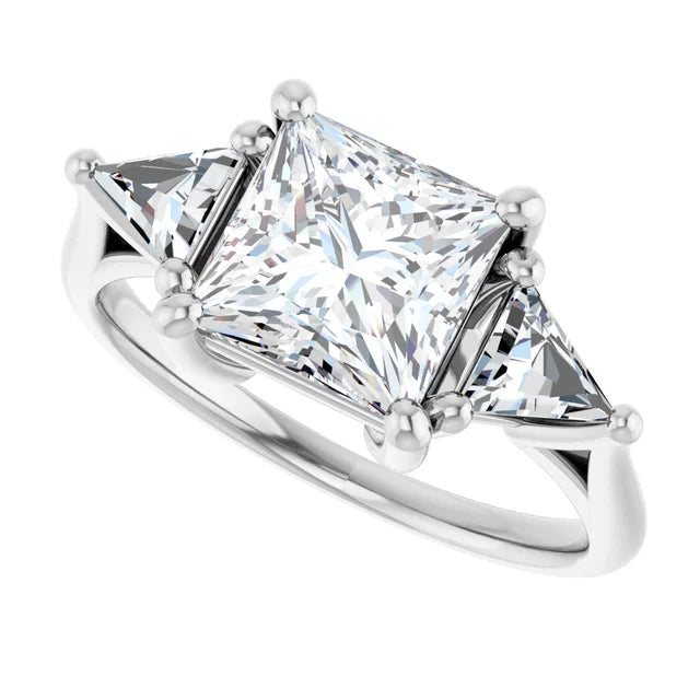 Sideway Picture for 2 CT Square and Triangle Diamond Engagement Ring Set in white gold or platinum