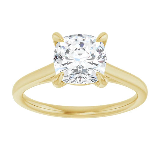 2 CT Cushion Cut Solitaire Engagement Ring Set in Yellow Gold