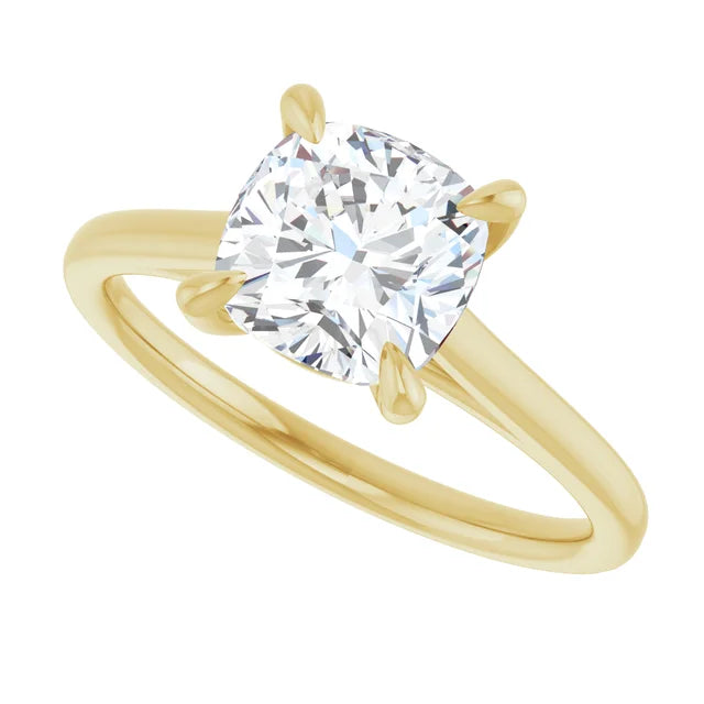 Sideway Picture for 2 CT Cushion Cut Solitaire Engagement Ring Set in yellow gold