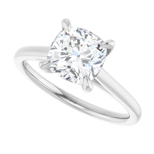 Side way Picture for 2 CT Cushion Cut Solitaire Engagement Ring Set in white gold or platinum