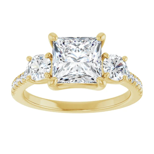 2 CT Princes & Round 3-Stone Diamond Engagement Ring