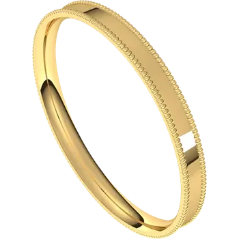 Sideway Picture for 2MM Comfort Fit Milgrain Vintage Flat Wedding Band made in Yellow Gold