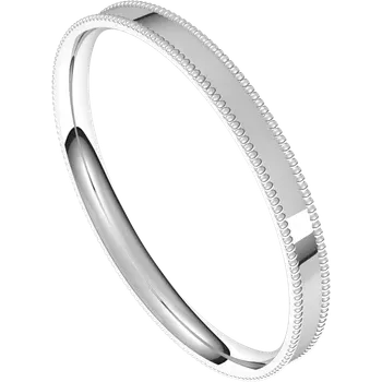 Sideway Picture for 2MM Comfort Fit Milgrain Vintage Flat Wedding Band Set in white gold