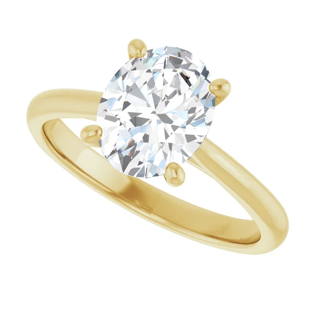 Sideway Picture for 2 CT Oval Diamond Solitaire Engagement Rings for Women set in Yellow Gold