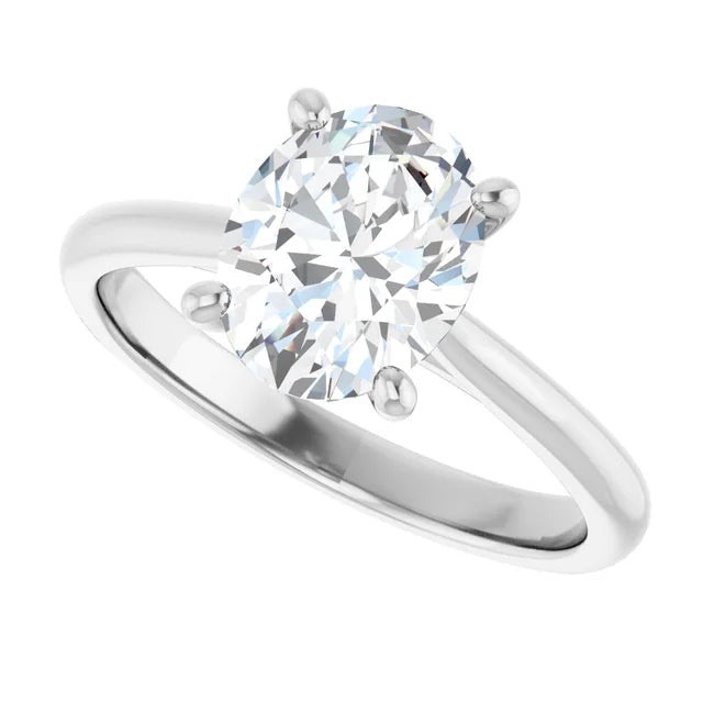 Sideway Picture for 2 CT Oval Diamond Solitaire Engagement Rings for Women Set in white gold or platinum