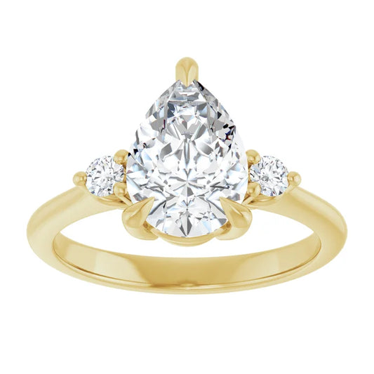 2 CT Pear & Round 3-Stones Diamond engagement Ring For Women