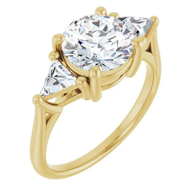 2 CT Trillion Trio Round three stones Diamond Engagement Ring Set in Yellow Gold