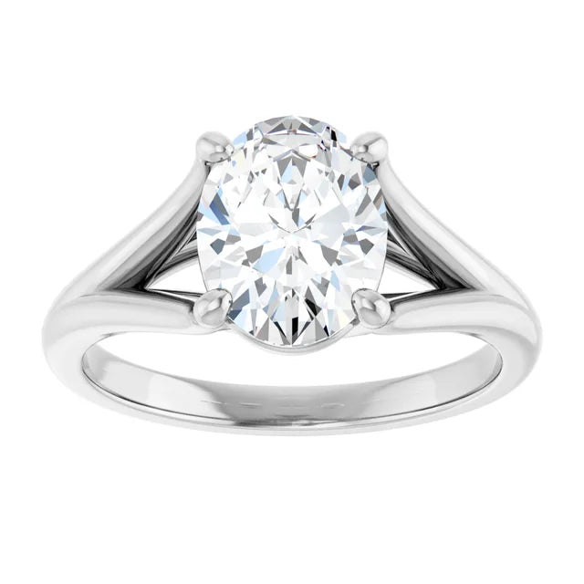 2 CT Split Shank Oval Shape Diamond Engagement Ring set in white gold or platinum
