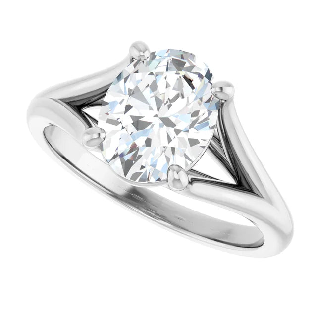 Sideway Picture for 2 CT Split Shank Oval Shape Diamond Engagement Ring set in Platinum