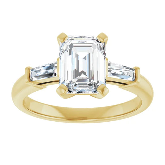 2 CT Emerald Cut and Tapered baguette Diamond Engagement Ring for women