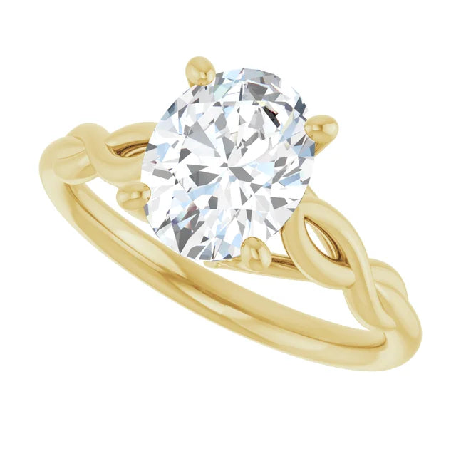 2 CT Oval Diamond Solitaire Engagement Ring Set in Yellow Gold