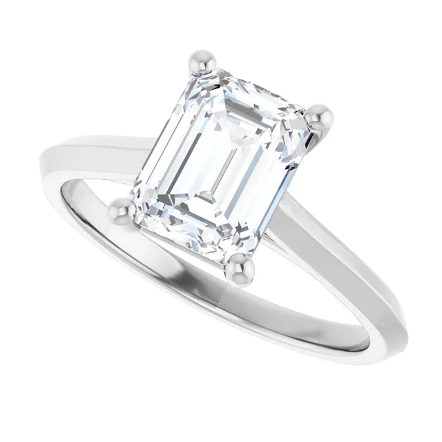 Sideway picture for 2 Ct Emerald Cut solitaire Engagement Ring for women Set in white gold or platinum