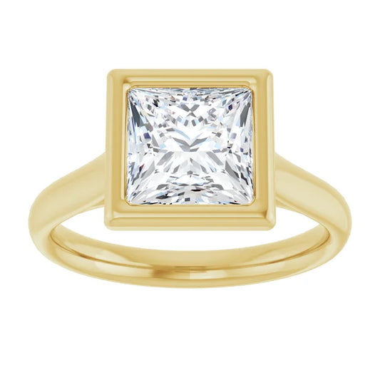 2 CT Bezel Set Square Diamond Engagement Ring Set in Yellow Gold