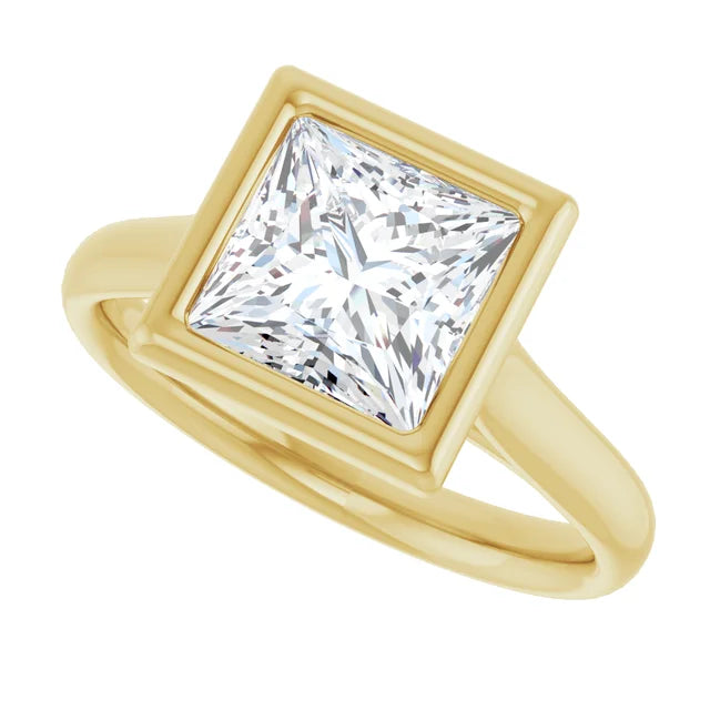 2 CT Bezel Set Square Diamond Engagement Ring