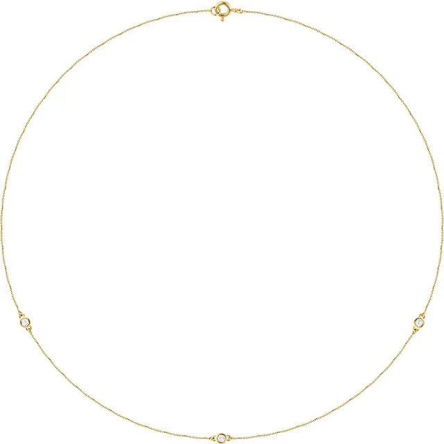 3-Stone Diamond Station Necklace in Yellow Gold