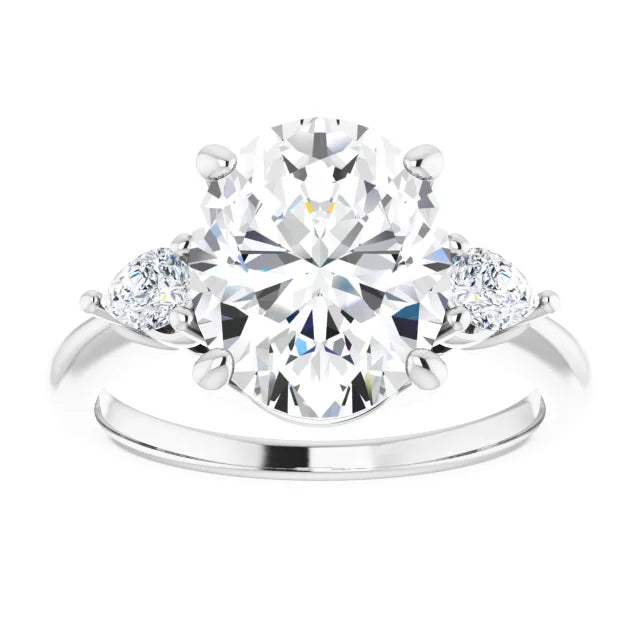 3 1/4 CTW Three Stones Oval and pear Diamond Engagement Ring