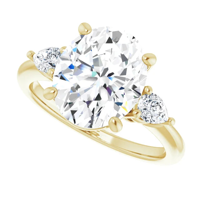 1 1/4 CTW Three Stones Oval and pear Diamond Engagement Ring sideway picture