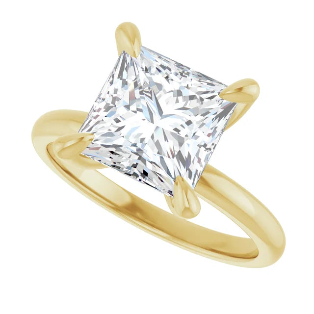 3 CT Princess-cut diamond solitaire engagement ring with claw prongs set in Yellow Gold